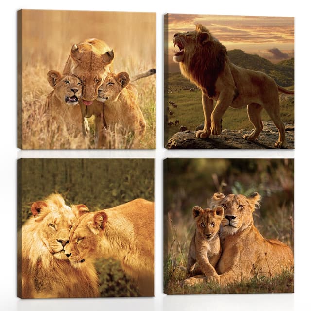 🦁 CHDITB 4 Stück Löwe Wandbilder Leinwand 🖼️ Modern Wildtier Poster