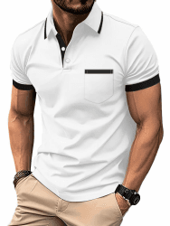 Zitysport Herren Poloshirt Kurzarm Golf Polo Shirt mit Brusttasche 3XL 4037-weiß ⛳👕