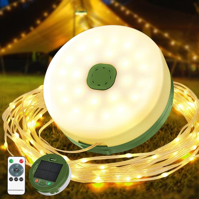 🏕️🔦 Camping Lichterkette Aufrollbar Solar - 10M 3000mAh Wasserdicht USB Wiederaufladbar