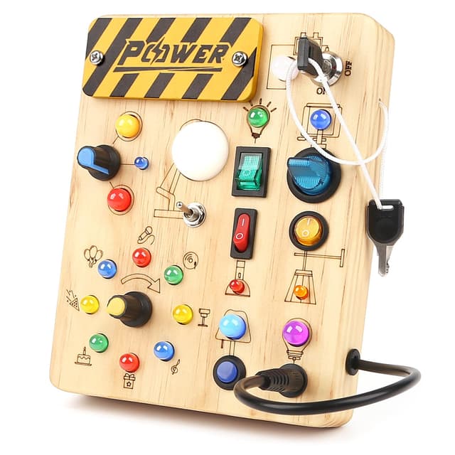 🌟 Baby Montessori Busy Board ab 2 Jahr | Motorikspielzeug mit LED | Holzspielzeug Lernspielzeug | Geschenk Jungen und Mädchen - MX049
