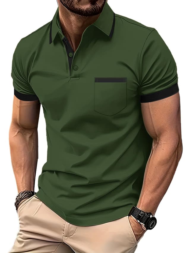 🏌️‍♂️ Zitysport Poloshirt Herren Kurzarm Shirt - Atmungsaktives Golf Polo Shirt Männer Sommer Shirts Sport Basic Slim Fit Tshirt mit Brusttasche Polohemd L 4037-armeegrün