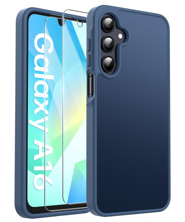 FLLAO Matt Handyhülle für Samsung Galaxy A16 5G Hülle und 2 Schutzfolie - Dunkelblau Samsung Galaxy A16 5G / 4G
