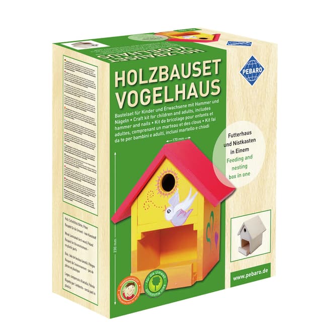 🎨🛠️ Pebaro 466 Holzbauset Bastelset Vogelhaus inkl. 9 unbehandelten Birkenholzplatten