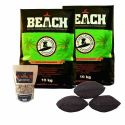 BlackSellig Beach Premium Kokos Grillbriketts 🥥🔥 - BBQ & Smoker - 20kg + 360g Smokerchips