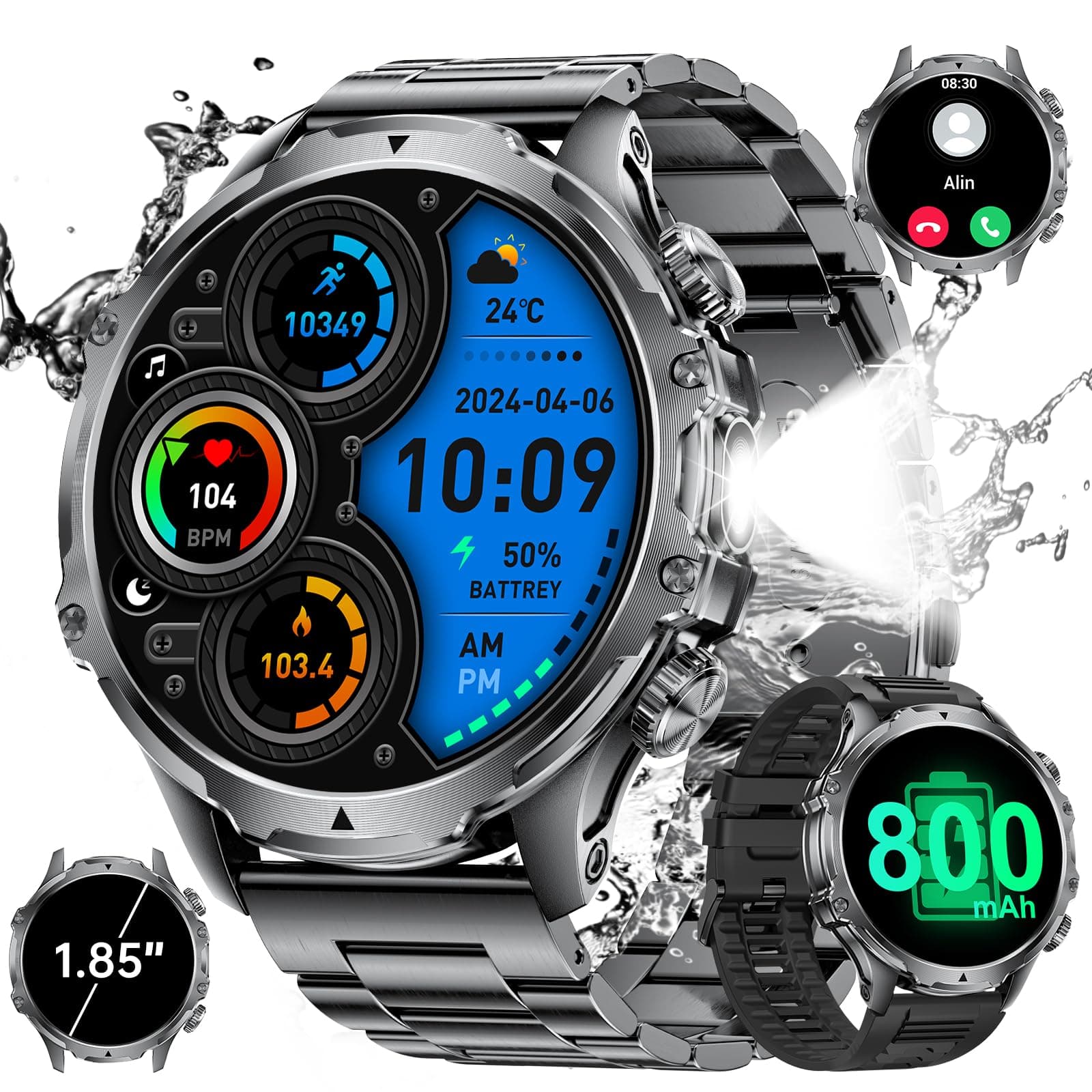 Smartwatch Herren Militär-1,85'' HD Großes Display 🌟