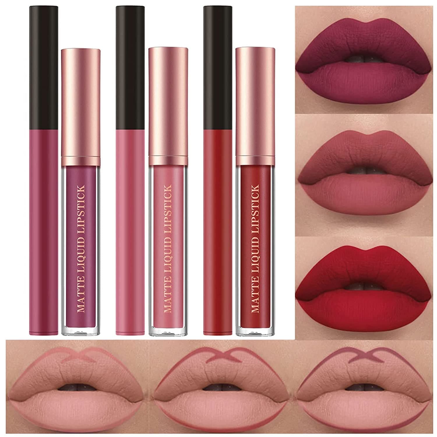 👄💄 6 Stück Matt Lippenstift & Lip Liner Set - Lipstick Lip Liner Set