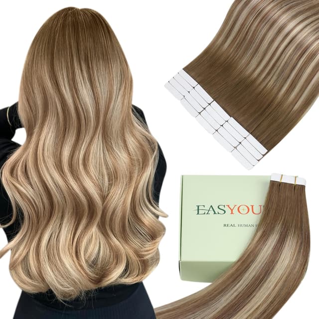 🌟 Easyouth Tape-In Extension Echthaar Haarverlängerung 30 cm 30g Darker Brown Mix Mittelbraun und Mittelblond