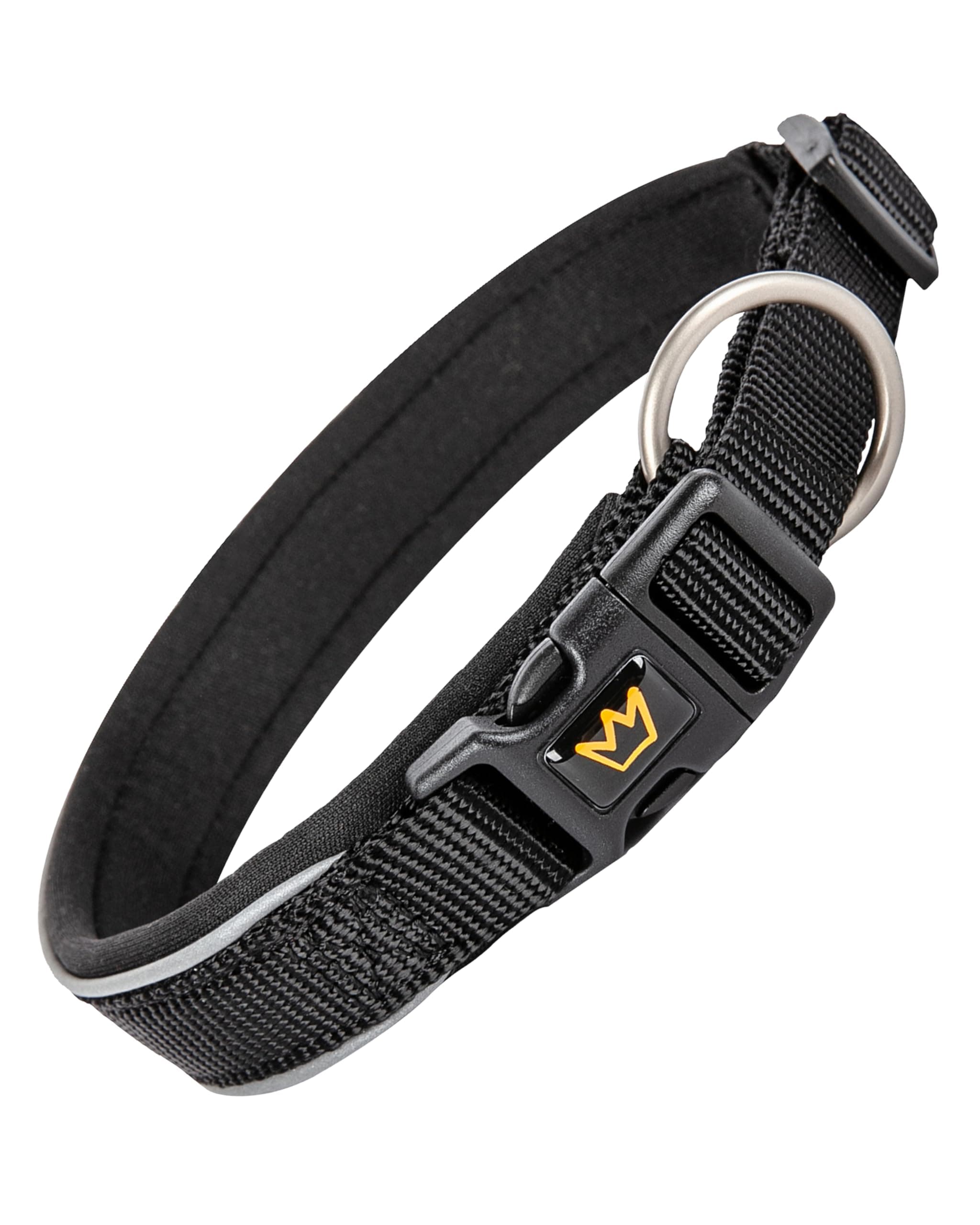 Rudelkönig Hundehalsband Paola - Verstellbares Halsband Hund aus Nylon - Reflektierendes Hundehalsband mittelgroße Hunde in schwarz Gr. 4 (40-45cm) Schwarz-Reflektierend ⭐🐾