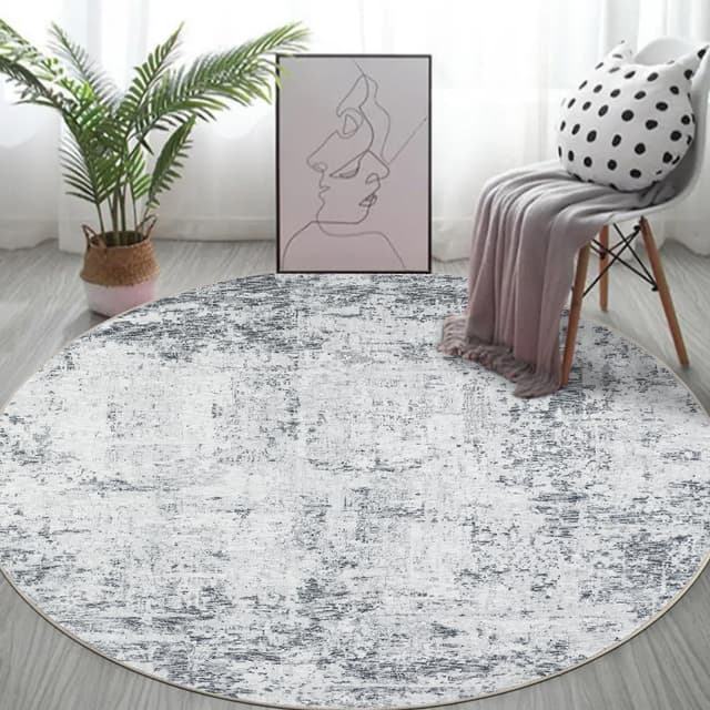Capslpad Grau Abstrakt Teppich Rund ø135cm - Moderner rutschfester Teppich für Wohnzimmer