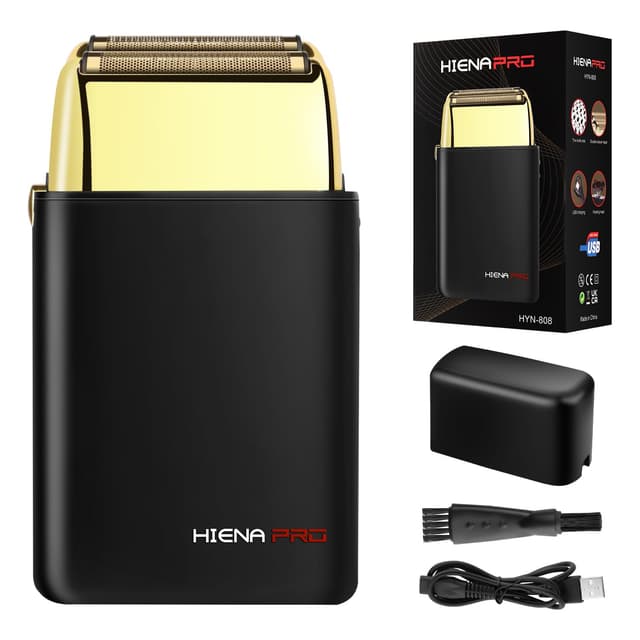 🌟SALE🌟 HIENA PRO Folienrasierer Herren - Elektrischer Rasierer Zero Gap Skin - Wiederaufladbarer Reiserasierer - Schwarzes Rasierset Schwarzes Gold