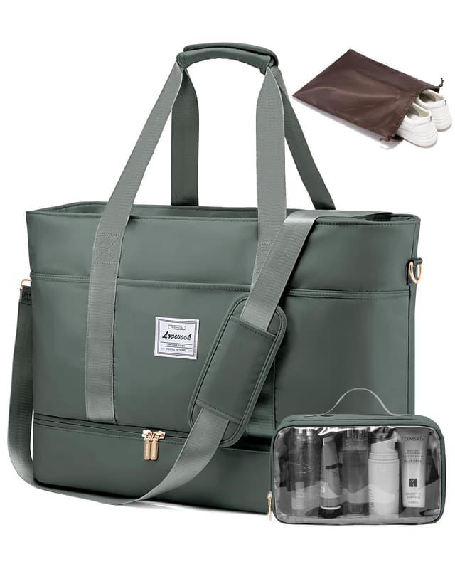LOVEVOOK Reisetasche Damen Groß mit Schuhfach 52L Graugrün 🧳