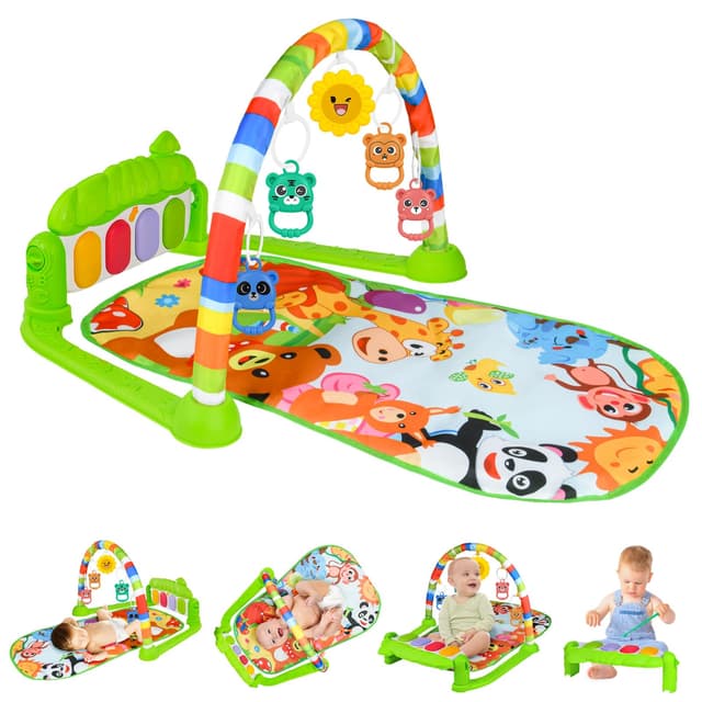🎹 AOMIG Piano-Gym Spieldecke für Babys 🐘🦒🦁 - Krabbeldecke mit Musik und Lichtern