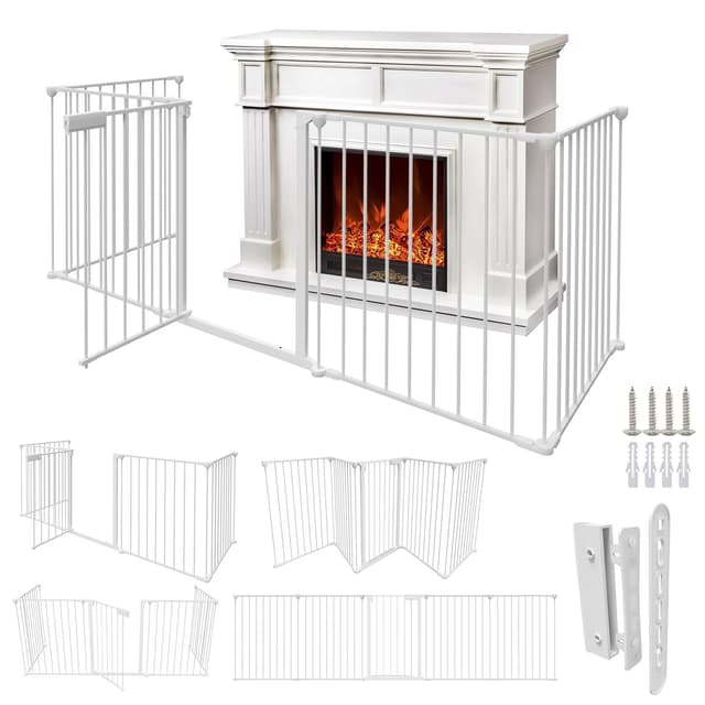 🔥 Angebot: Ansobea Kaminschutzgitter mit Tür 310 cm Metall - Faltbarer & 5-teilig, Kamingitter mit Türschloss, Treppenschutzgitter für Kinder und Haustiere-Sicherung (Weiß) Weiß｜310cm