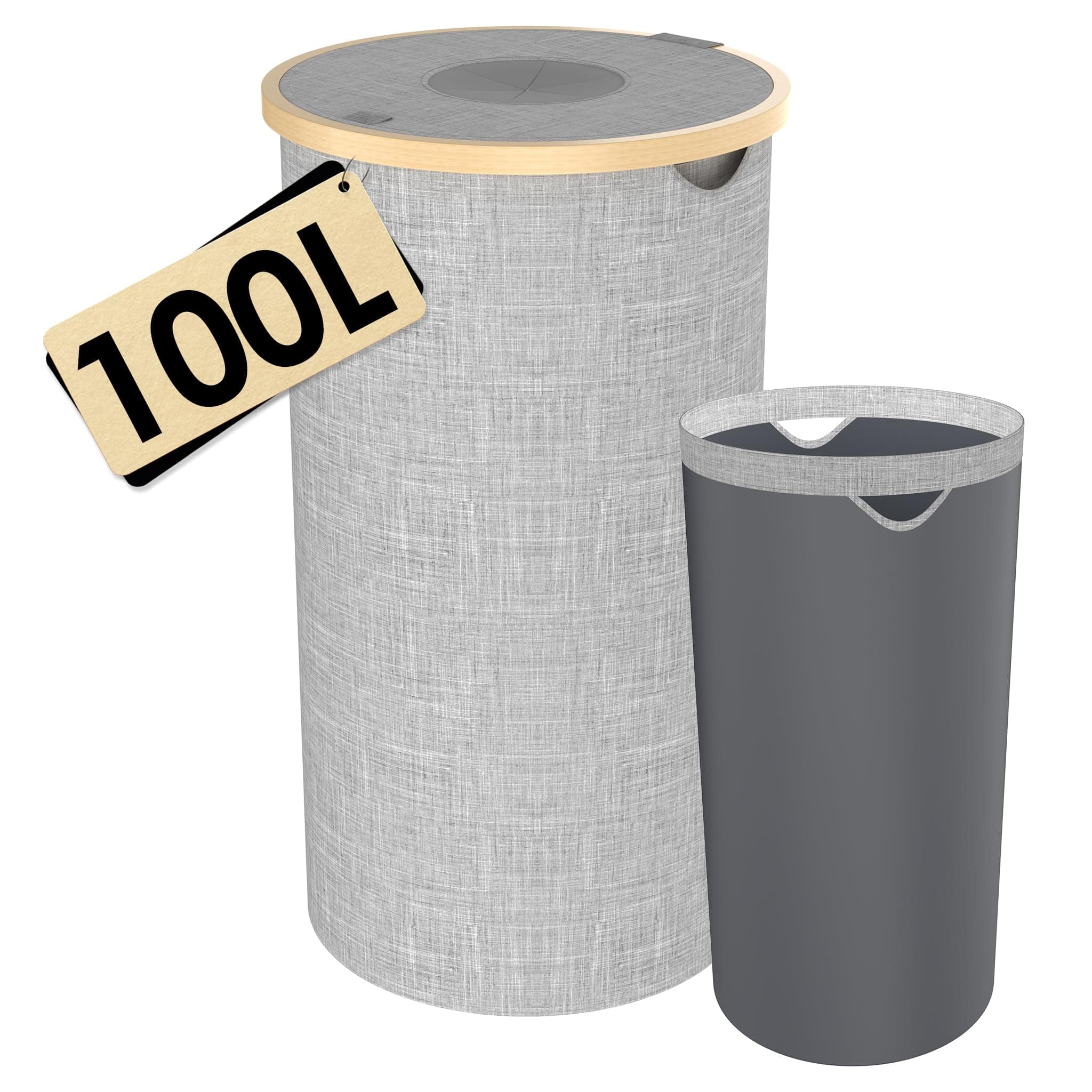 Suusolny 100L Pfandflaschen Sammelbehälter Rund mit Deckel & Tragetaschen - Grau 100L - Rund