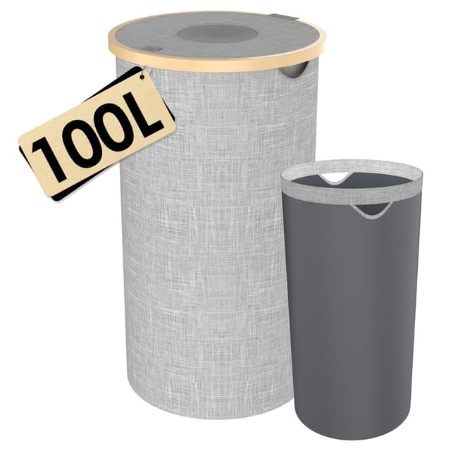 Suusolny 100L Pfandflaschen Sammelbehälter Rund mit Deckel & Tragetaschen - Grau 100L - Rund