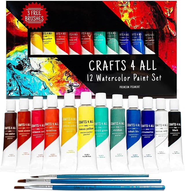 🎨 Crafts 4 ALL Aquarell-Farbenset 12 Hochwertige Aquarellkunst-Malvorlagen 🖌️