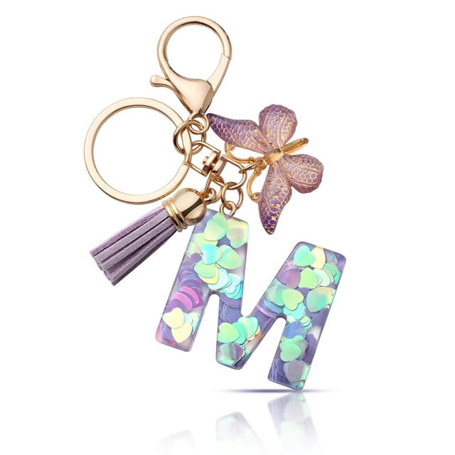 🔑 CHUQING Schlüsselanhänger mit Buchstabe für Mädchen - Schmetterling und lila Quaste