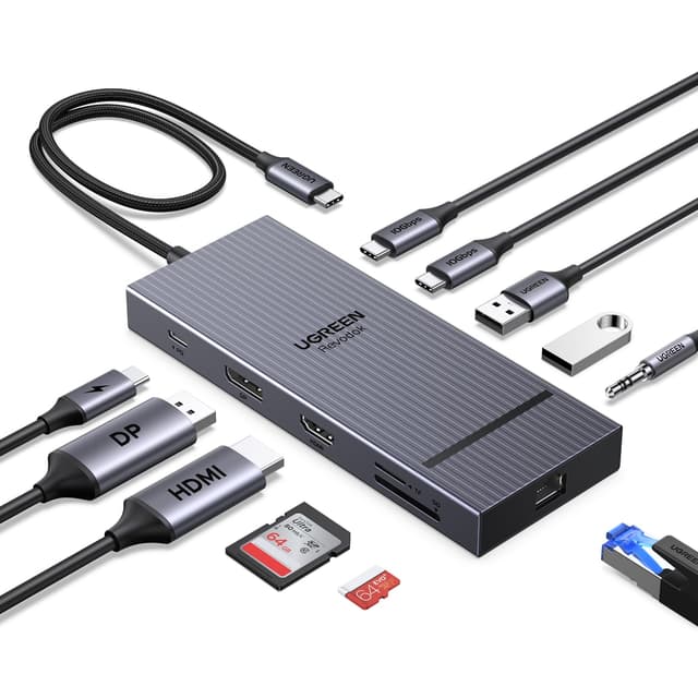 UGREEN Revodok Pro Docking Station 2 Monitore - HDMI & DisplayPort 4K@120Hz, 10Gbps USB-C, USB-A, SD/TF, LAN, Audio, 100W PD - Kompatibel mit ThinkPad X1, HP Envy 17, XPS 15 und mehr 🚀