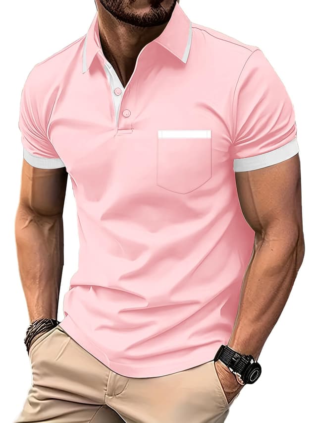 Zitysport Herren Poloshirt Kurzarm Golf Polo Shirt Männer Sommer Shirts 4037-rosa 😎🏌️‍♂️