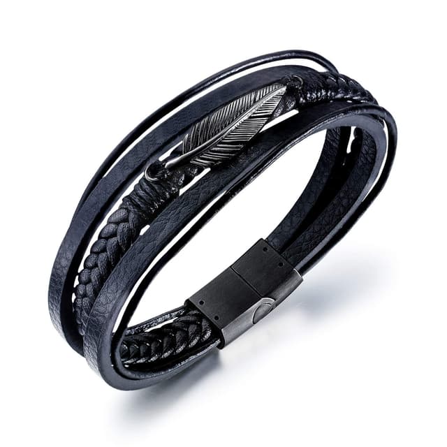 Aleasha Lederarmband Herren Feder Kreuz Armbänder Schmuck ❤️
