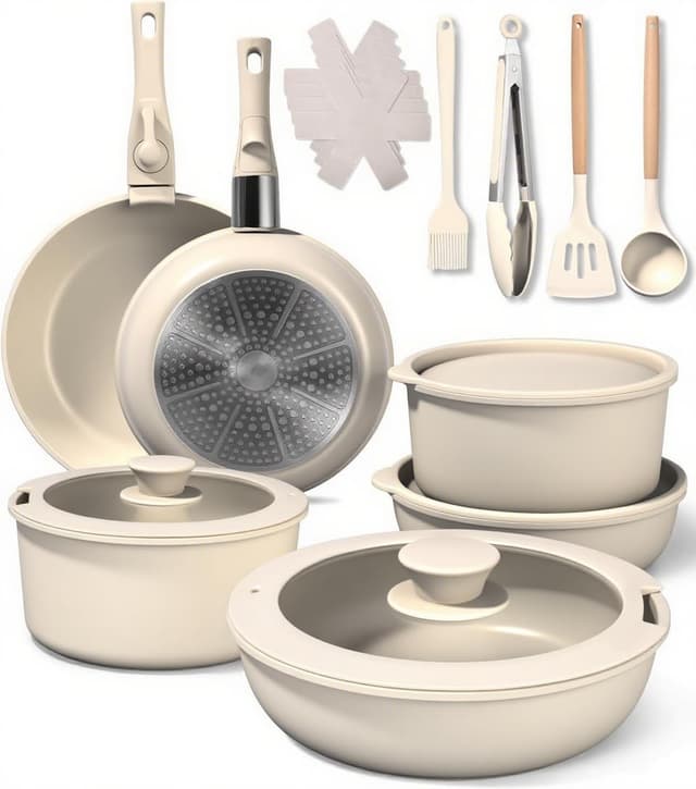 🍳 19-Teilig Topfset & Kochgeschirr-Set 🍲 Antihaft Keramikpfanne
