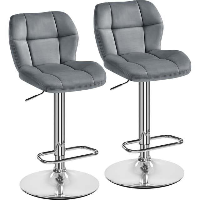 Yaheetech Barhocker 2er Set Höhenverstellbar 360°Drehbar Barstühle Küchenstühle mit Rückenlehne und Fußstütze, Dunkelgrau-samt