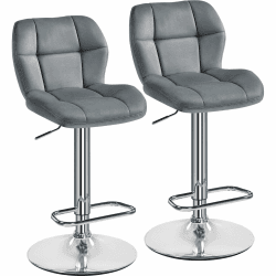 Yaheetech Barhocker 2er Set Höhenverstellbar 360°Drehbar Barstühle Küchenstühle mit Rückenlehne und Fußstütze, Dunkelgrau-samt