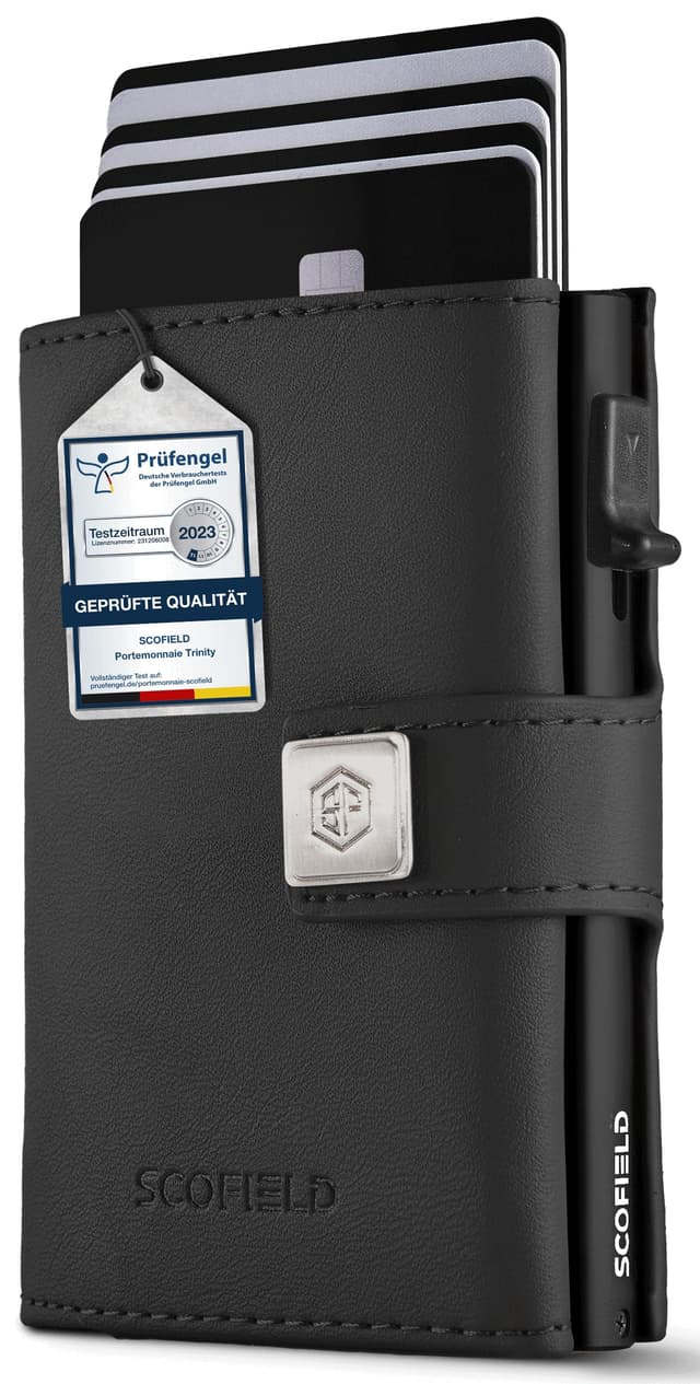 SF SCOFIELD Trinity Premium Slim Wallet für Herren | RFID Schutz | Kartenetui mit 12 Kartenfächern | Geldbörse | Schwarz