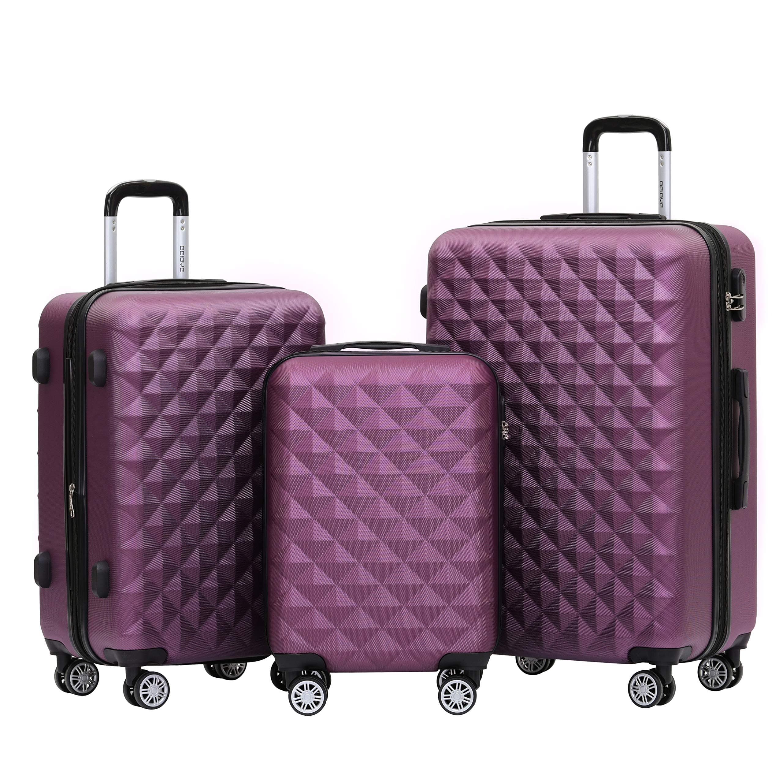 🌟 BEIBYE Zwillingsrollen 2066 Hartschale Trolley Koffer Reisekoffer Gepäck M-L-XL-Set (Violett, Set) Violett Set 🌟