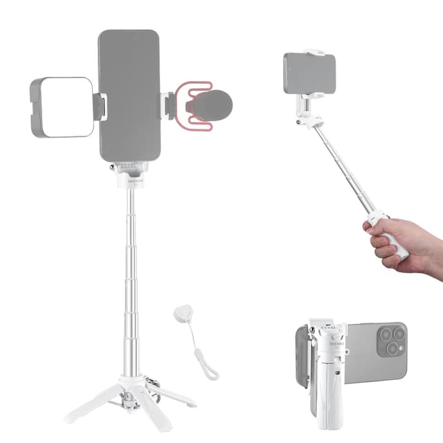 📸 NEEWER Selfie Stick mit Bluetooth Fernauslöser | Reisestativ für iPhone | 360° Telefonhalterung | Cold Shoe | P15 (Weiß)