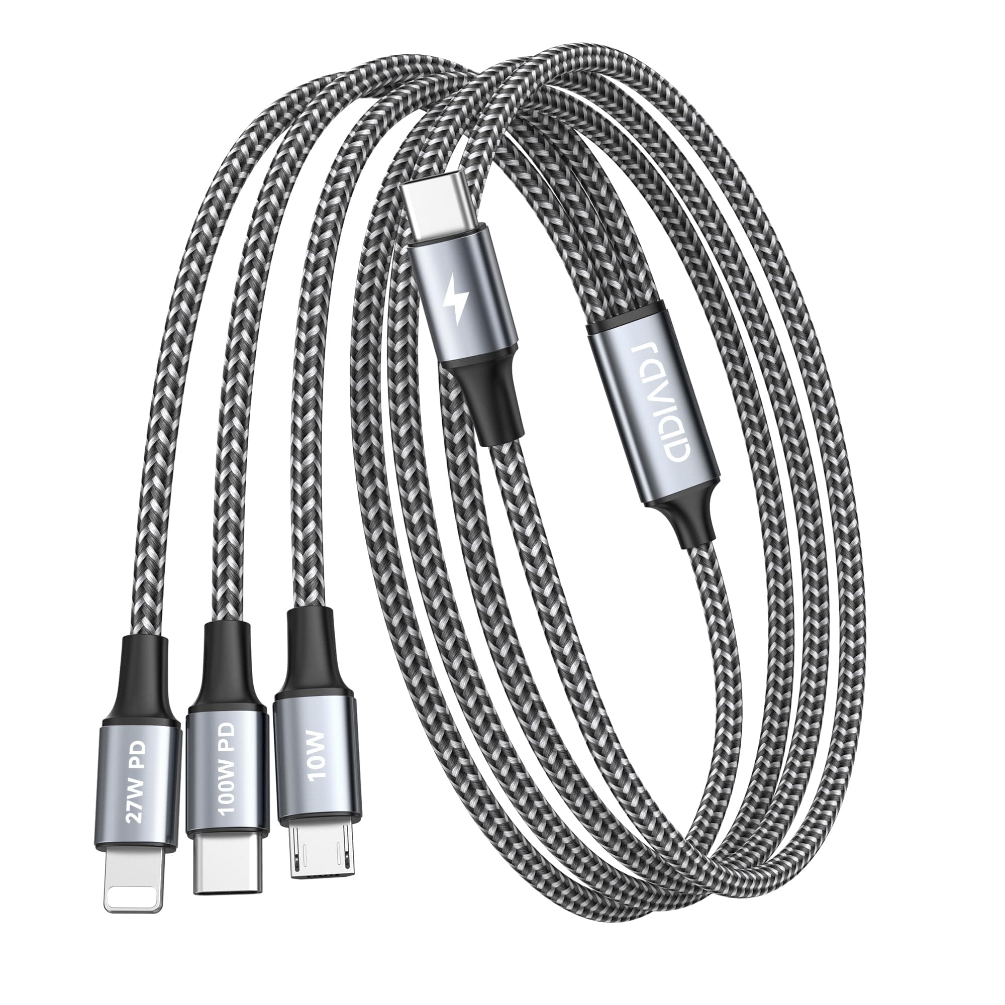 RAVIAD 100W USB C auf Multi USB Kabel [1.2M] 3 in 1 Ladekabel mit E-Mark Chip