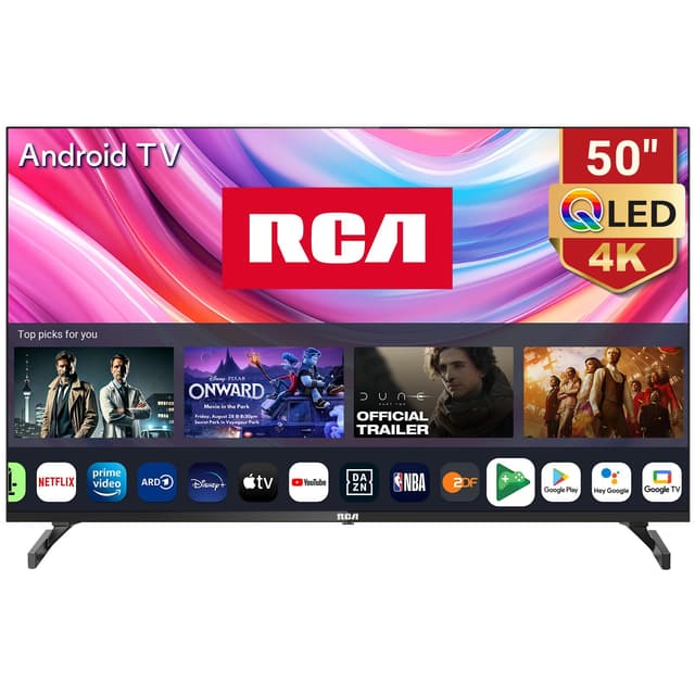 📺 RCA RAQ50UN1 QLED Fernseher 50 Zoll (126 cm) 4K UHD Smart Android TV ➕ HDR Google Assistant Dolby Audio WiFi Bluetooth YouTube Netflix Prime Video VEVO Disney+