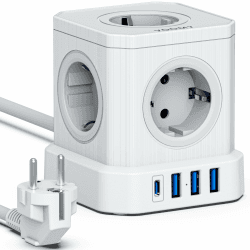 🔌🔋 VOOMY 9-in-1 Steckdosenwürfel mit USB und Typ C, 5-Fach Steckdosenleiste, 3 USB-Anschlüsse, 4000W Mehrfachsteckdose