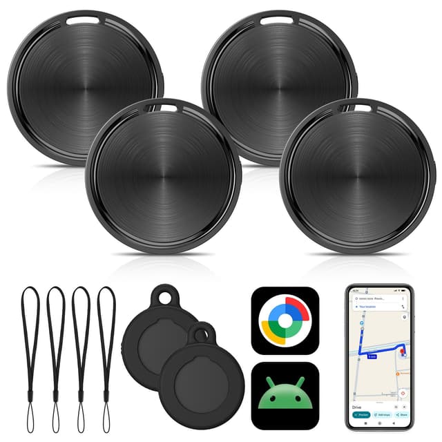 🔑 GPS Smart Tracker Tag für Android - Schlüsselfinder KeyFinder (4er Pack) Schwarz