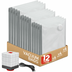 🌟 Vacbird Vakuumbeutel für Kleidung mit Elektrischer Luftpumpe - 12er Pack