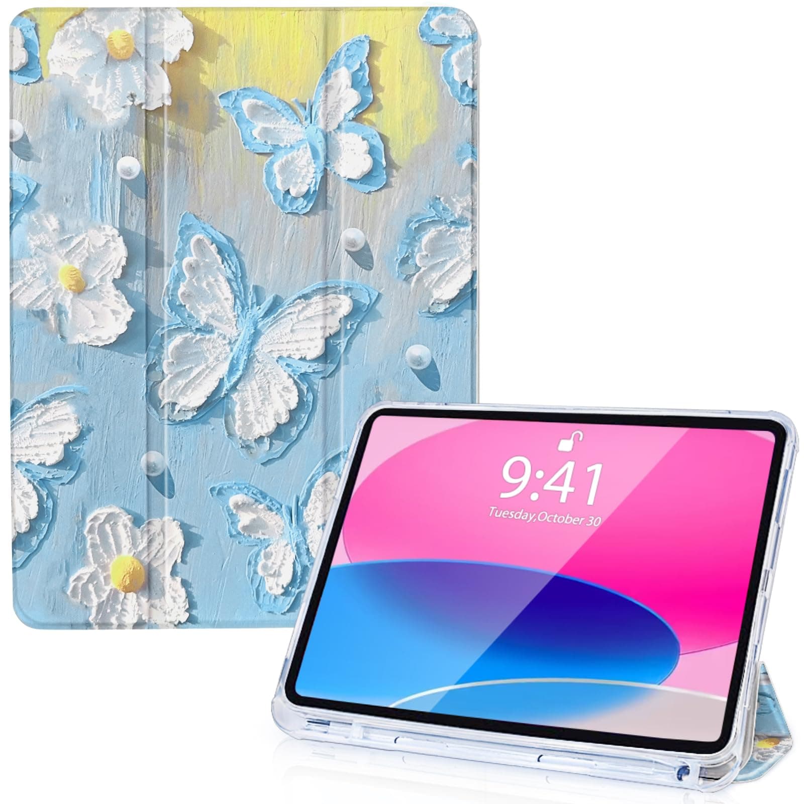 Vozehui Hülle für 2024 iPad Air 11 Zoll M2, Blauer Schmetterling ❤️🦋