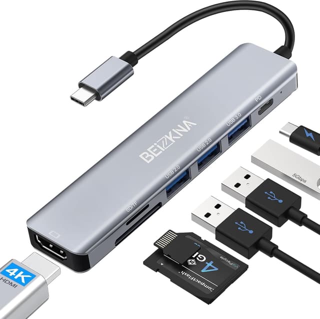 🔥 Super Angebot! USB C Hub, 7 in 1 USB-C Hub Multiport Adapter mit PD100W, 4K HDMI, 5Gbps USB 3.0