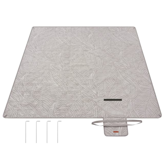 🌴 SONGMICS Picknickdecke, 200 x 200 cm, Khaki mit tropischem Farn 🧳