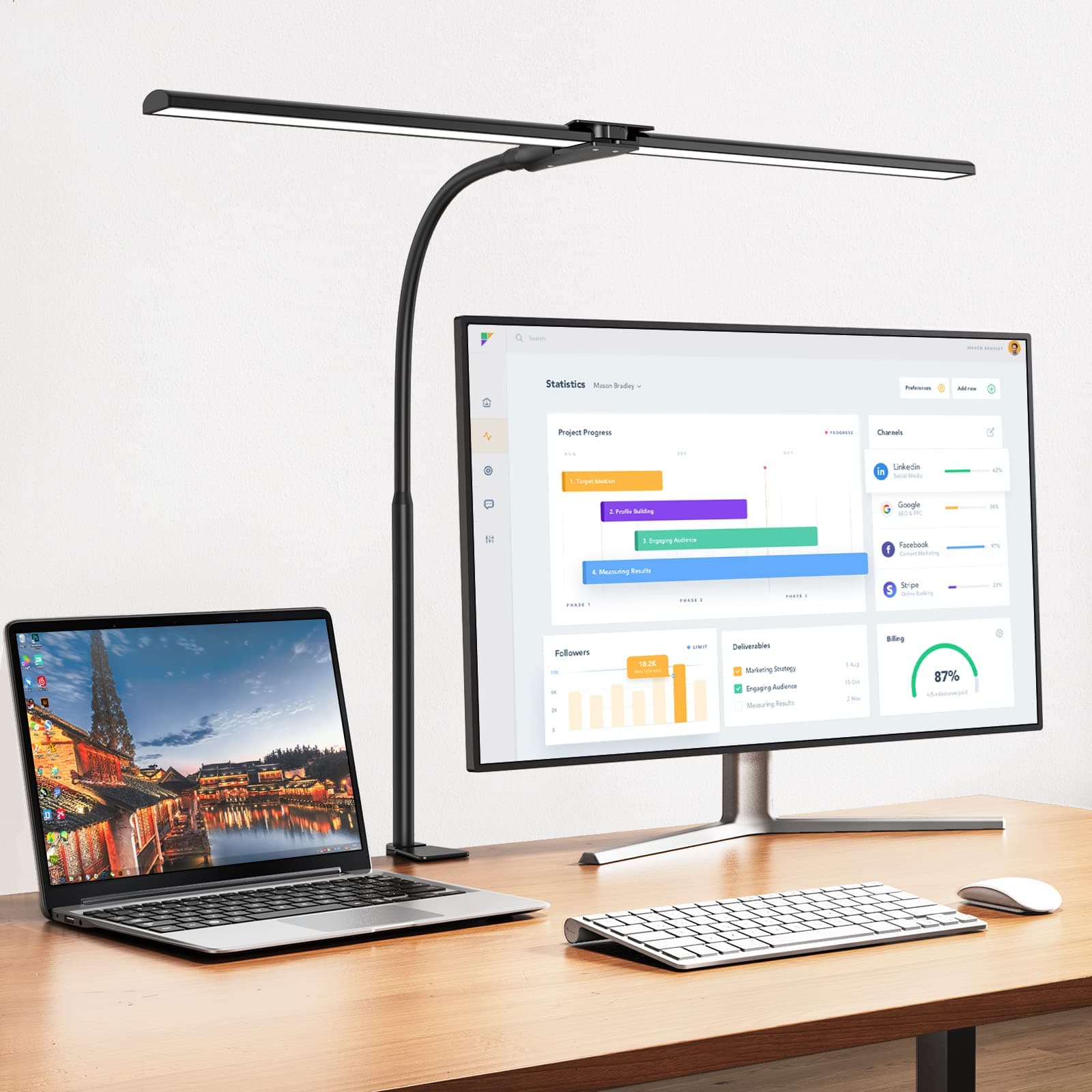 Schreibtischlampe LED Dimmbar, 1200 Lumen Doppelkopf Klemmbar 🌟