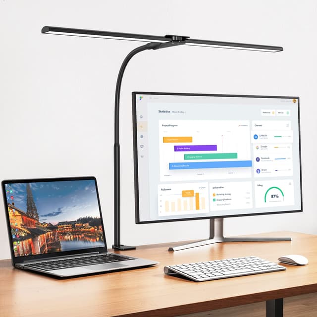 Schreibtischlampe LED Dimmbar, 1200 Lumen Doppelkopf Klemmbar 🌟