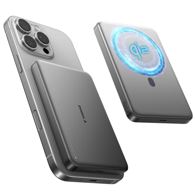 TORRAS Qi2 Schnelllade-Powerbank für MagSafe (MiniMag), 10000mAh Qi2-Zertifiziert, Grau Titan