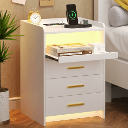 🌙✨ LED Nachttisch mit Ladefunktion und 3 Schubladen - Weiß