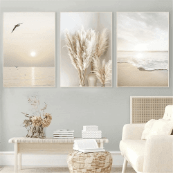 🖼️🌅 SWECOMZE 3er Poster Set Wohnzimmer - Bilder Deko Schlafzimmer - Sonnenuntergang Strand Stilvolle Wandbilder 🌴🌺
