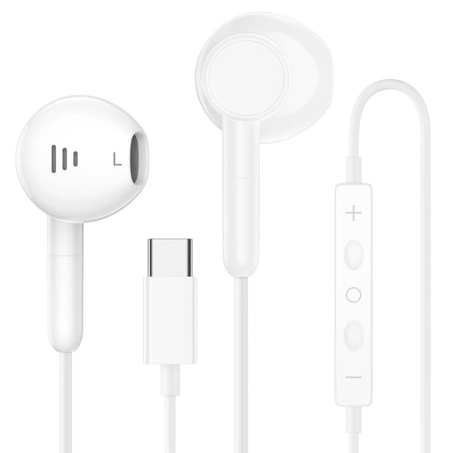 🎧 USB-C Kopfhörer mit Mikrofon & Lautstärkeregler - Weiß