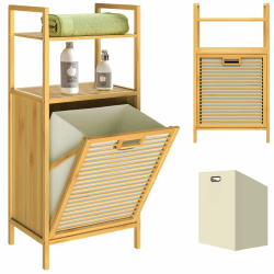 CASARIA® Badregal mit Wäschekorb 35 L 🧺 Bambus Holz 🌿 | Praktisches Badezimmerregal mit Wäschesammler