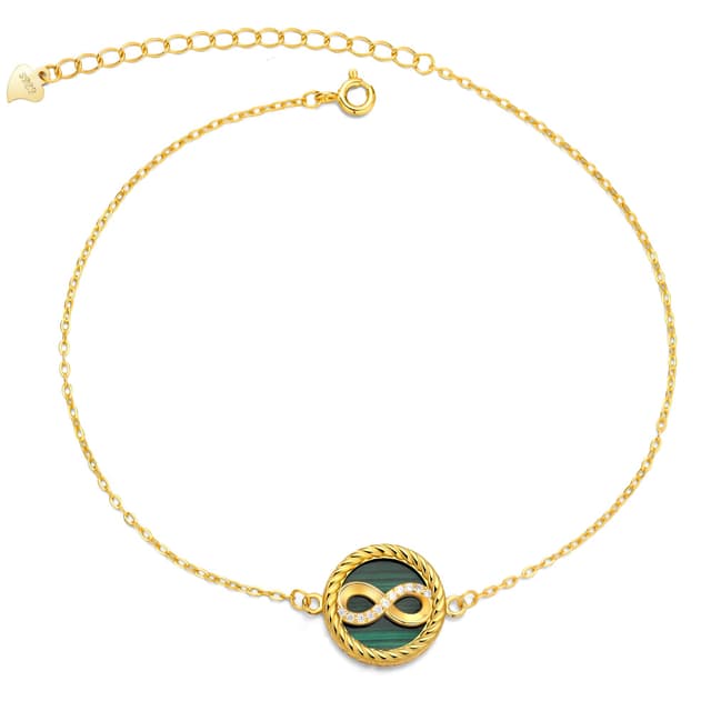JENDEAR Damen AAA Edelstein Fußkettchen | Echte Naturstein Fußkettchen Silber 925 | 🌟 18K Vergoldet Unendlichkeitszeichen - Malachit - 18k Gold 🌟