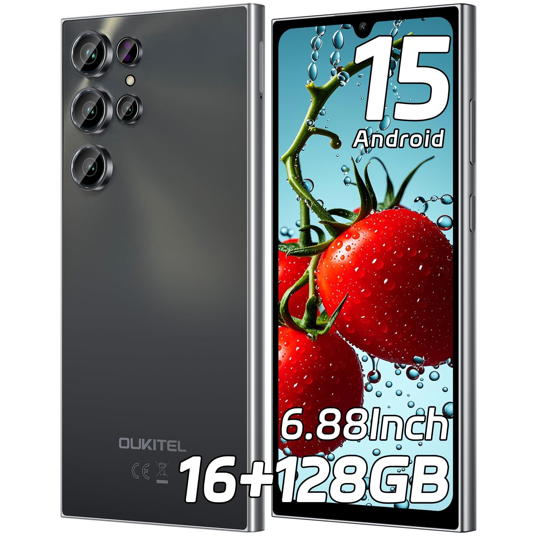 📱 OUKITEL C61 Android 15 Smartphone Ohne Vertrag, 16GB+128GB /1TB Handy Ohne Vertrag, 6,88 Zoll 90Hz Bildschirm 5150mAh Handy Günstig, 13MP+5MP, 4G Dual SIM Simlockfreie Handys/Fingerabdruck/OTG/Face ID Schwarz