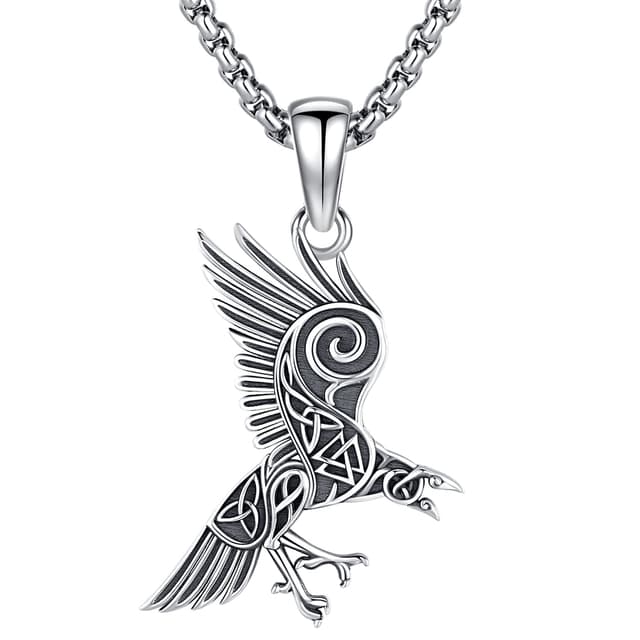 Wikinger Kette Herren 925 Sterling Silber 🦅 Wikinger-Raben-Halskette