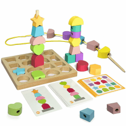 🎁 Goujfol Montessori Spielzeug ab 3 4 5 Jahre - Fädelspiel Holz Stapelspiel 3-in-1 Holzspielzeug Steckwürfel Sortier Feinmotorik Motorikspielzeug Lernspiele Geschenk für Baby Junge Mädchen Type-1 🎉