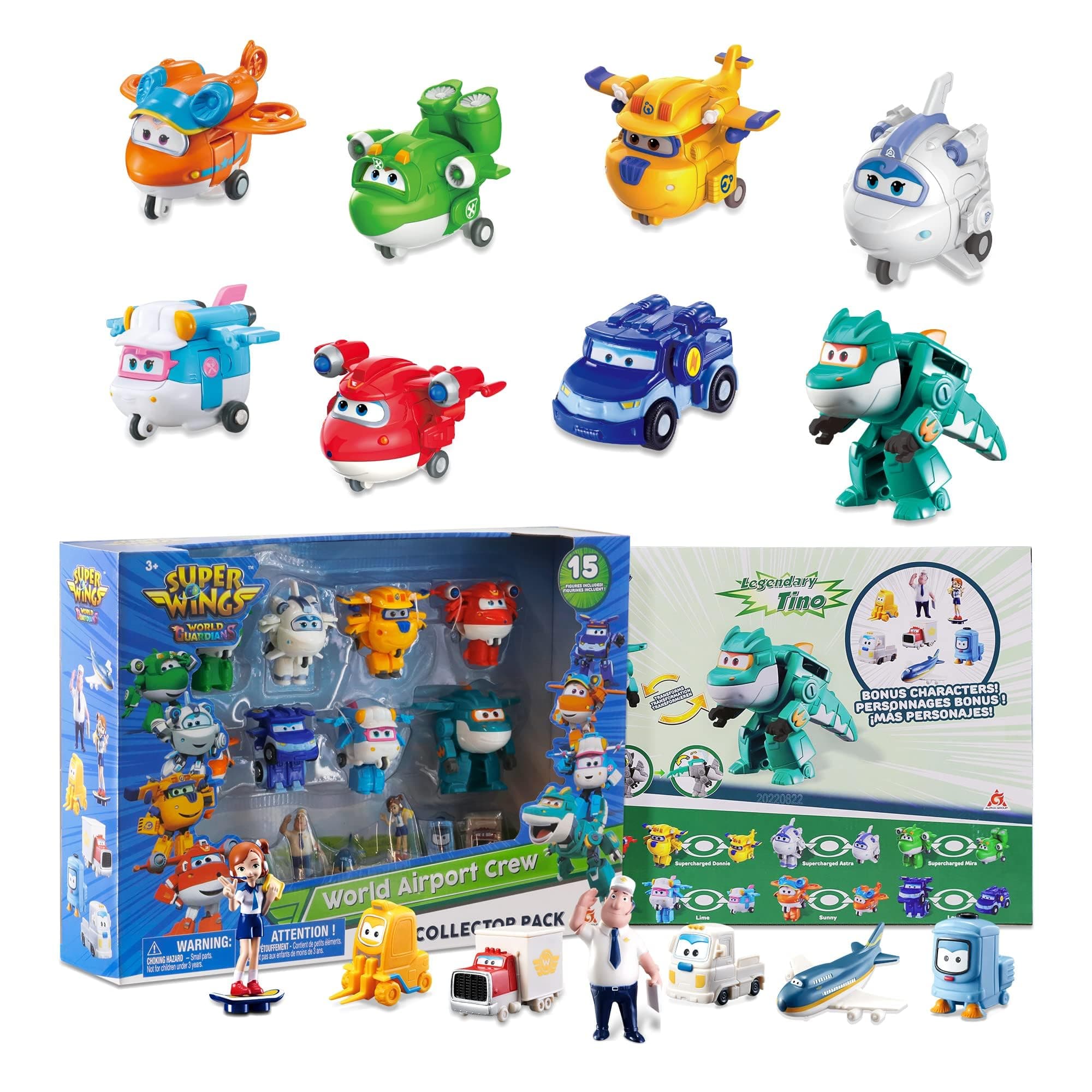 🚀🤖 Super Wings World Airport Crew Verwandlungsroboter-Set - 8 Transformationsroboter und 7 PVC-Figuren 🎁